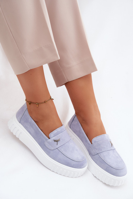 Kožené zo semišu topánky Dámske s platformou Trvalý model Vinceza 93218 Modrá