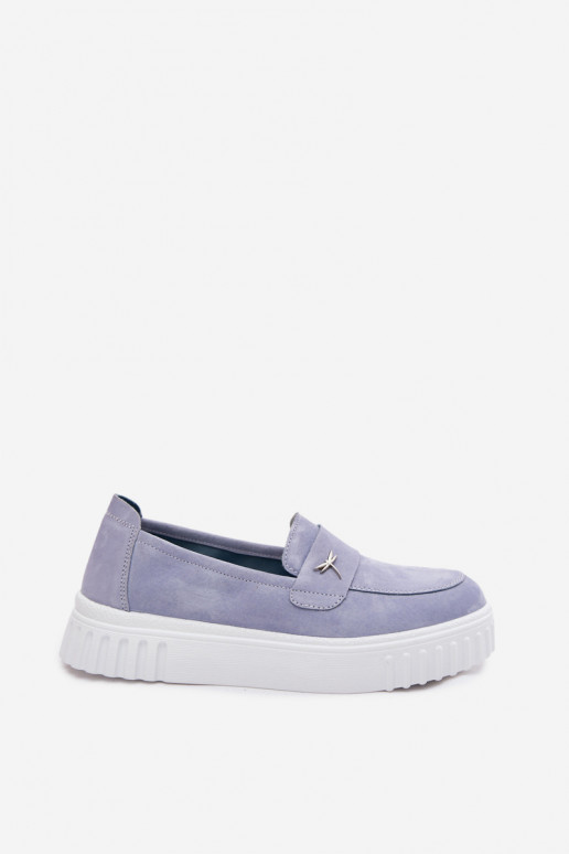 Dámske slip-on topánky z umelej semišovej platformy Vinceza 93218 v modrej