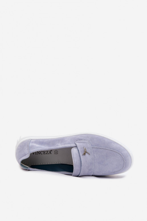 Dámske slip-on topánky z umelej semišovej platformy Vinceza 93218 v modrej