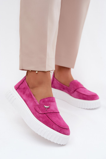 Dámske slip-on topánky z umelej semišovej platformy Vinceza 93218 v ružovej 2