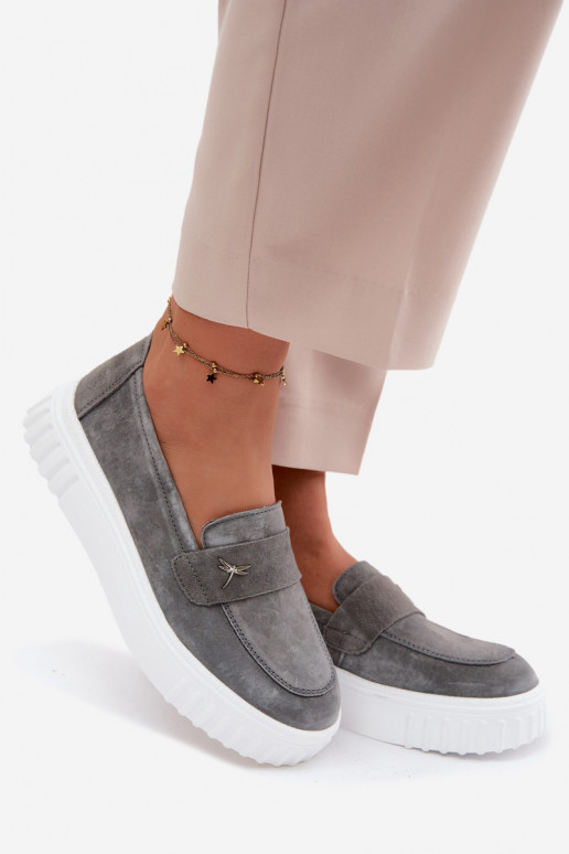 Dámske slip-on topánky z umelej semišovej platformy Vinceza 93218 v šedej