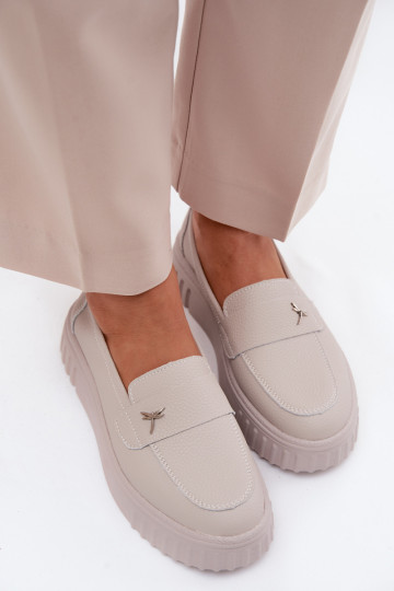 Dámske kožené slip-on topánky z platformy Vinceza 93218 v béžovej