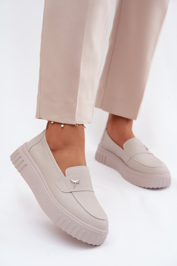Dámske kožené slip-on topánky z platformy Vinceza 93218 v béžovej 2