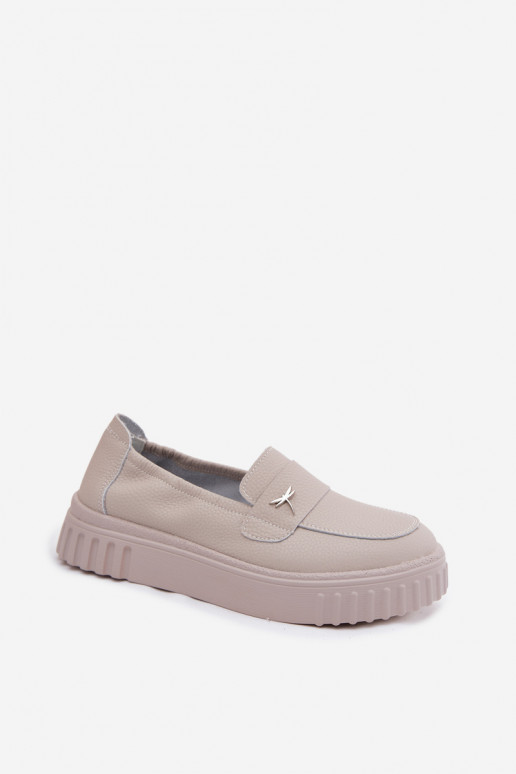 Dámske kožené slip-on topánky z platformy Vinceza 93218 v béžovej
