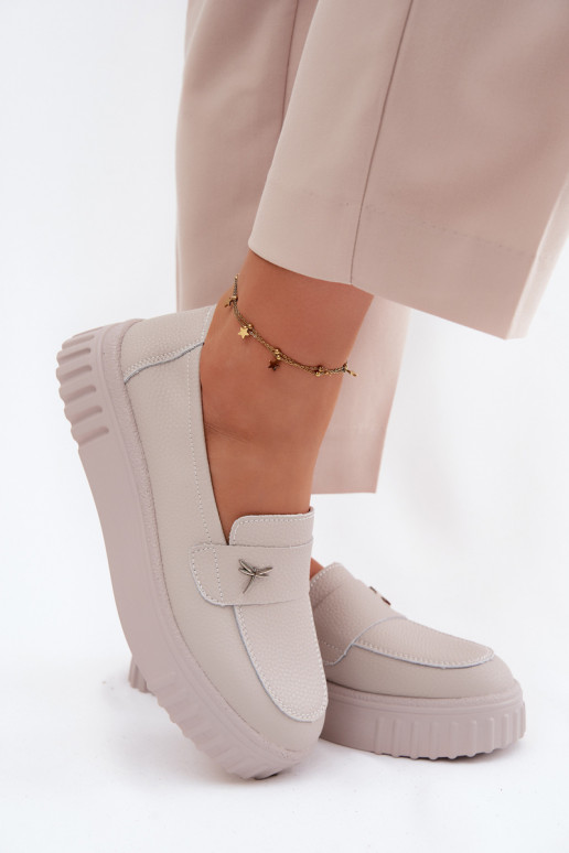 Kožené topánky Dámske s platformou Trvalý model Vinceza 93218 béžová