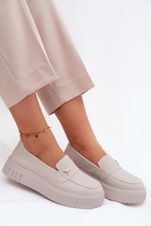 Dámske kožené slip-on topánky z platformy Vinceza 93218 v béžovej