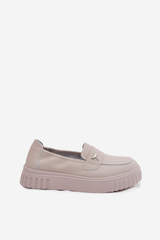 Dámske kožené slip-on topánky z platformy Vinceza 93218 v béžovej
