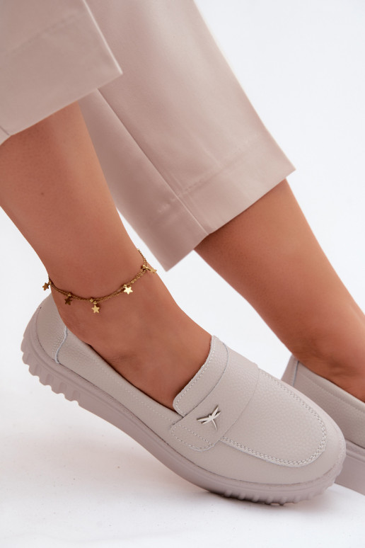 Dámske kožené slip-on topánky z platformy Vinceza 93218 v béžovej
