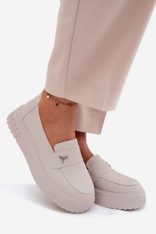 Dámske kožené slip-on topánky z platformy Vinceza 93218 v béžovej
