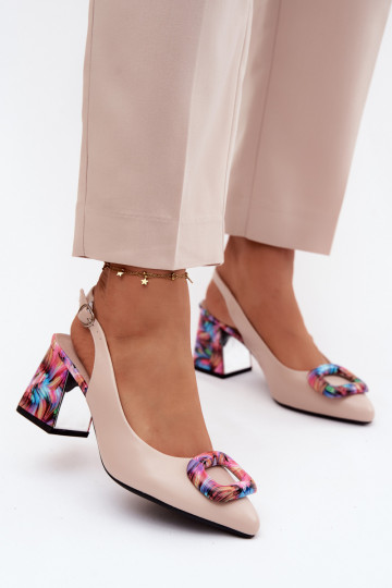 Dámske sandále na vysokom opätkuDekoracyjną s prackami Vinceza 62289 béžová 2