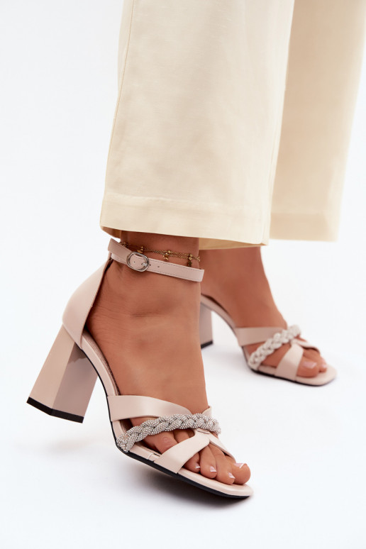 Dámske sandále s podpätkami Príspevok Pasek s trblietavými otvormi Vinceza 62298 béžová
