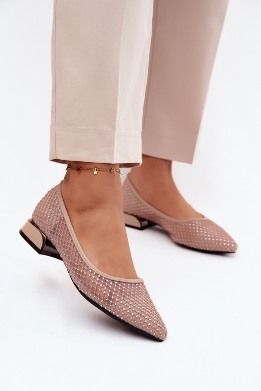 Balerínky Zapnuté nízkom opätku Sieťovina S Dekoráciou Vinceza 62294 béžová