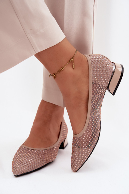 Balerínky Zapnuté nízkom opätku Sieťovina S Dekoráciou Vinceza 62294 béžová