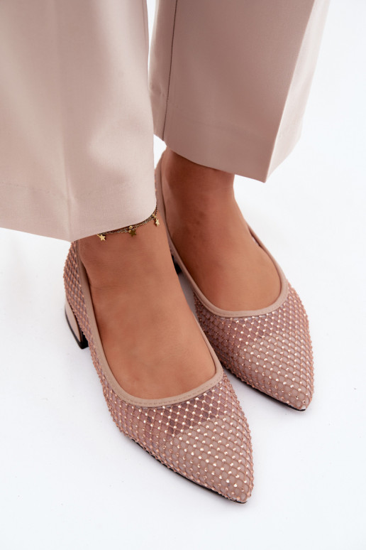 Balerínky Zapnuté nízkom opätku Sieťovina S Dekoráciou Vinceza 62294 béžová