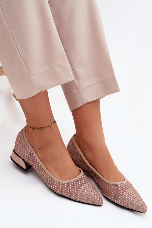 Balerínky Zapnuté nízkom opätku Sieťovina S Dekoráciou Vinceza 62294 béžová