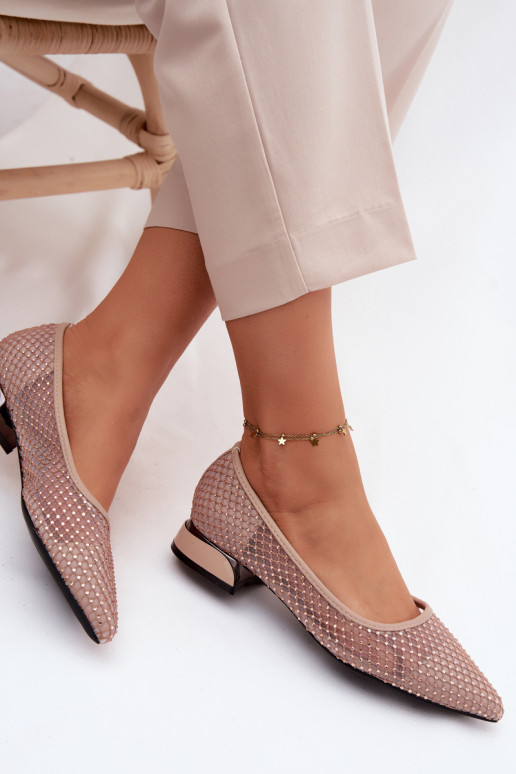 Balerínky Zapnuté nízkom opätku Sieťovina S Dekoráciou Vinceza 62294 béžová