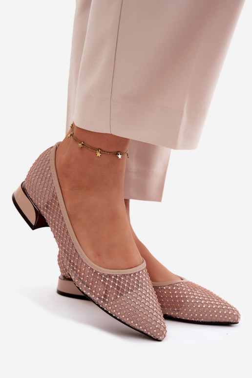 Balerínky Zapnuté nízkom opätku Sieťovina S Dekoráciou Vinceza 62294 béžová