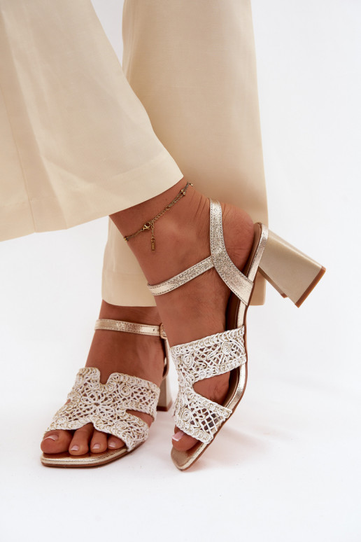 Dámske sandále na vysokom opätku Vinceza 20282 zlatej farby