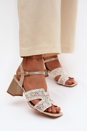 Dámske sandále na vysokom opätku Vinceza 20282 zlatej farby 2