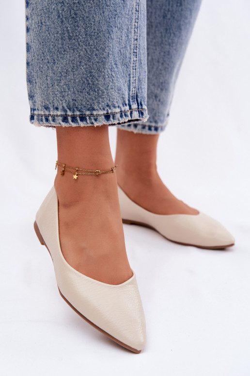 Baleríny z umelej kože farby pieskovej Nelisa