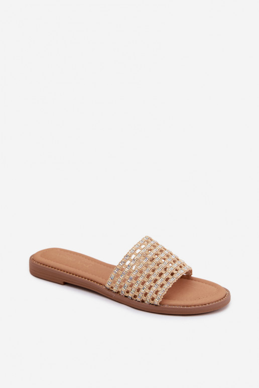 Papuče Dámsky byt s trblietavými otvormi béžová Fendi