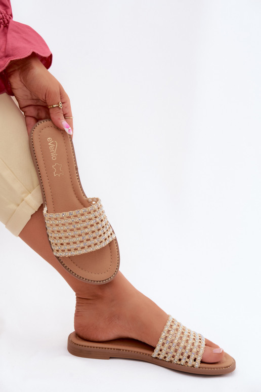 Papuče Dámsky byt s trblietavými otvormi béžová Fendi