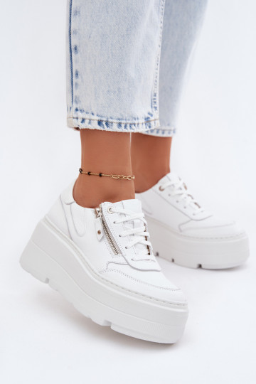Kožené Tenisky model obuvi Dámske s platformou Zazoo N1084 biela farba 2