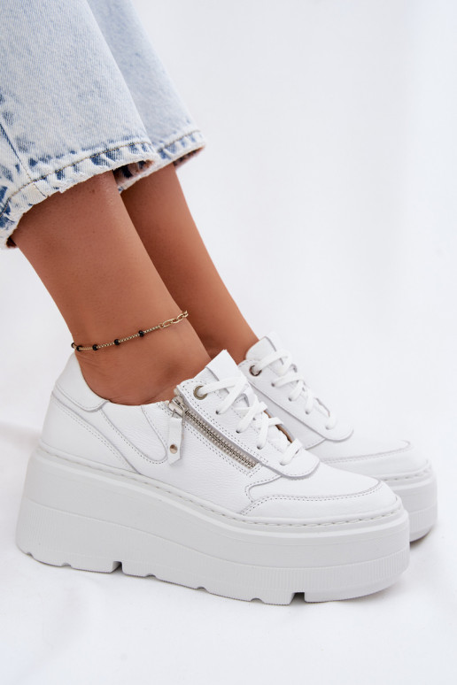 Kožené Tenisky model obuvi Dámske s platformou Zazoo N1084 biela farba