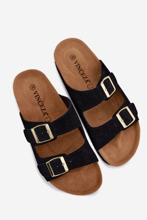 Kožené Dámske semišové papuče s platformou s prackami Vinceza 102657 čierna