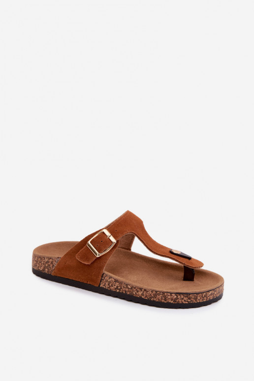 Kožené semišové papuče Plážové šľapky so zlatými prackami Hnedá farba Honey