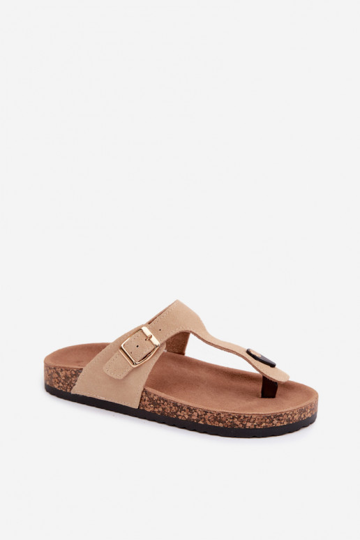 Kožené semišové papuče Plážové šľapky so zlatými prackami béžová Honey