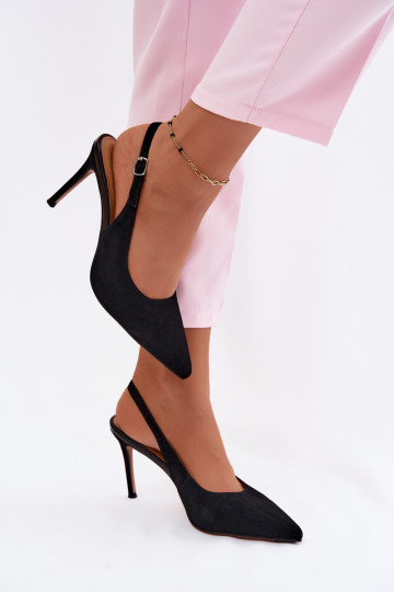 Dámske sandále s tenkými podpätkamiZapnutéturalnego zo semišuu čierna Kandy