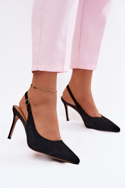 Dámske sandále s tenkými podpätkamiZapnutéturalnego zo semišuu čierna Kandy