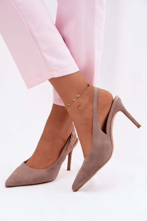 Dámske sandále s tenkými podpätkamiZapnutéturalnego zo semišuu béžová Kandy