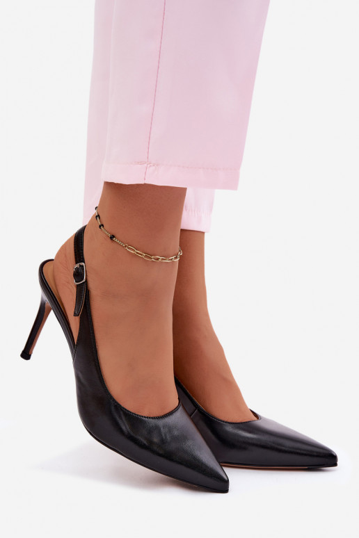 Dámske sandále s tenkými podpätkamiZapnutéturalnej Skóry čierna Kandy