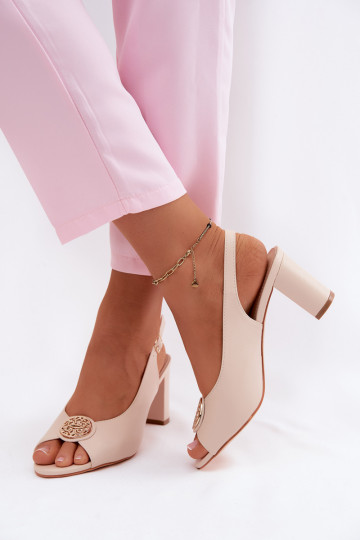 Dámske sandále na vysokom opätku Ze zlatej farbym Detalem béžová Lotus 2
