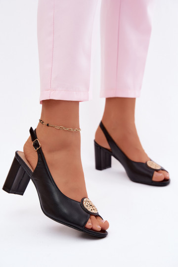 Dámske sandále na vysokom opätku Ze zlatej farbym Detalem čierna Lotus