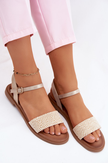 Dámske sandále so širokými podpätkami zlatej farby Lumina