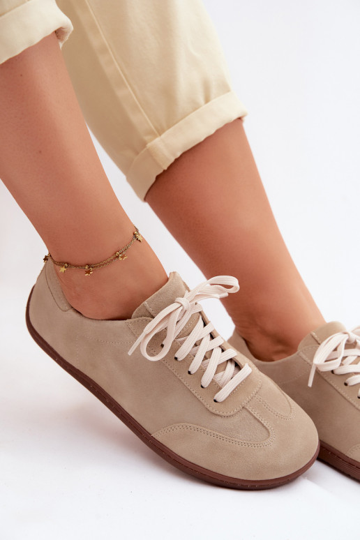 Kožené zo semišu Bežná obuv Barefoot Zazoo N1243 béžová