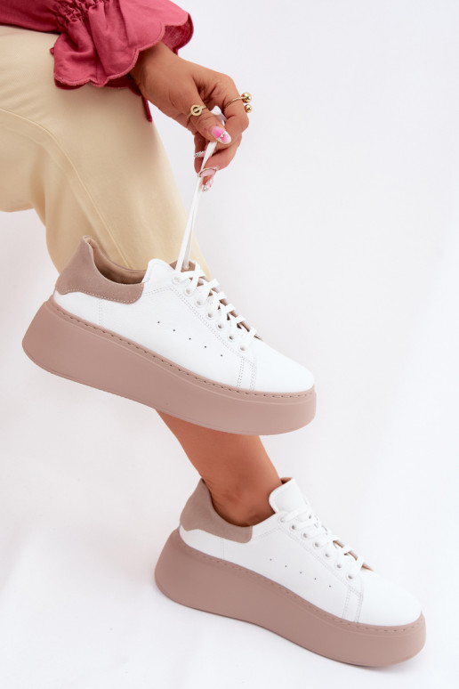 Kožené Tenisky model obuvi Dámske s platformou Zazoo N408S2 biela farba