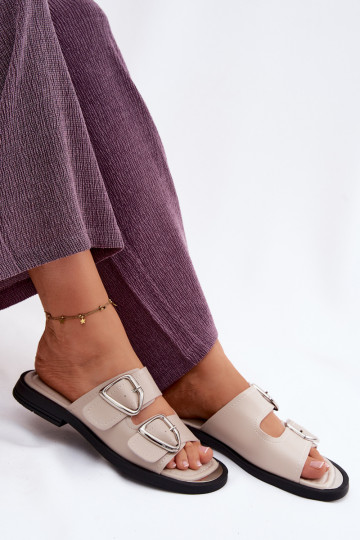 Kožené papuče Dámske s prackami Vinceza 62304 béžová