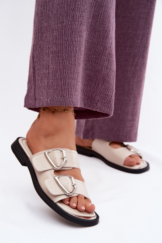 Kožené papuče Dámske s prackami Vinceza 62304 béžová