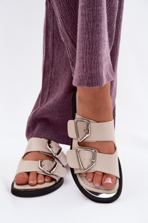 Kožené papuče Dámske s prackami Vinceza 62304 béžová