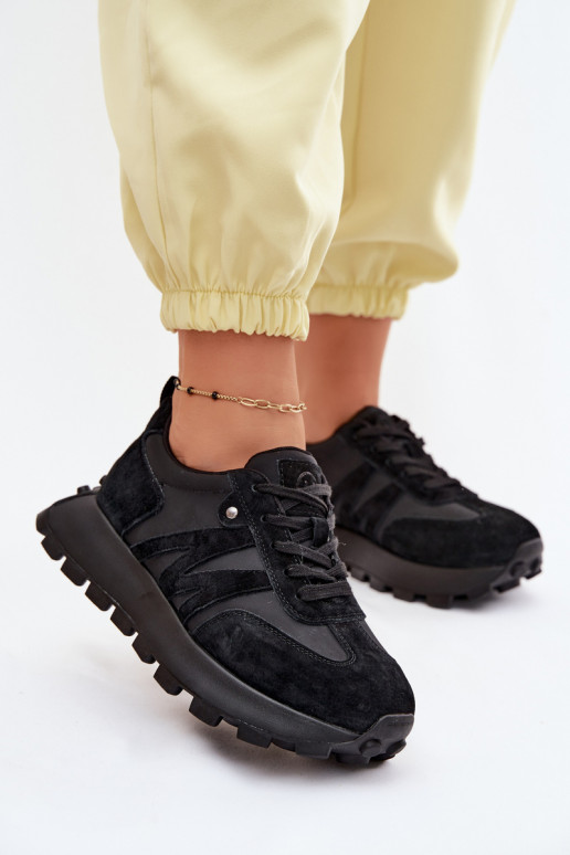 Kožené zo semišu Tenisky model obuvi Dámske s platformou Vinceza 41520 čierna