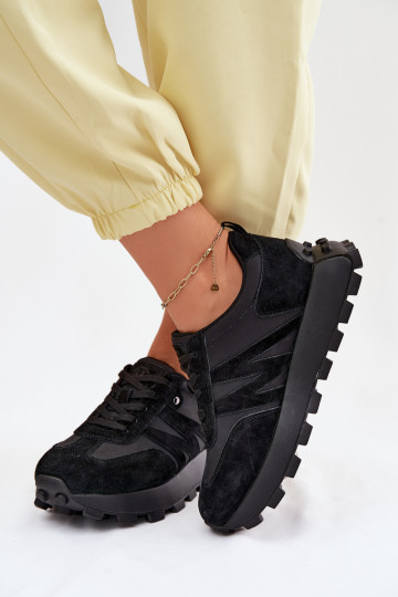 Kožené zo semišu Tenisky model obuvi Dámske s platformou Vinceza 41520 čierna 2