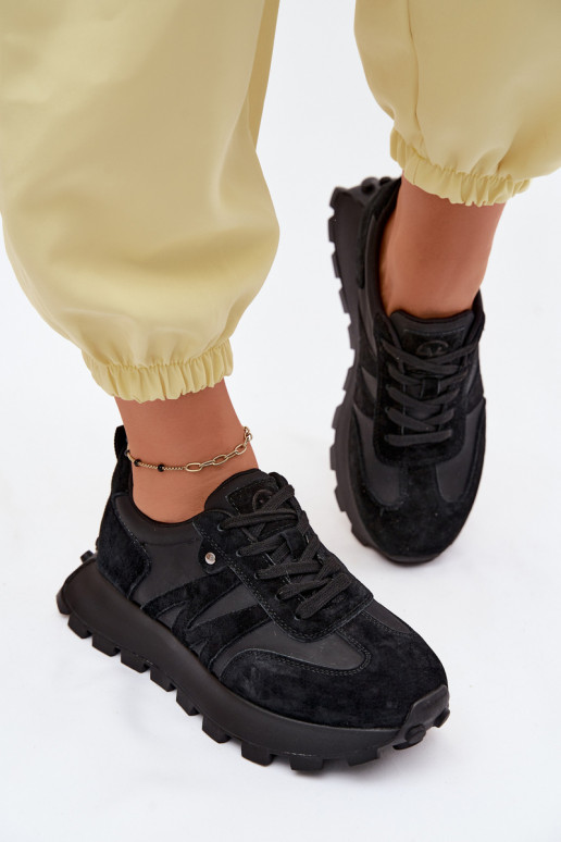 Kožené zo semišu Tenisky model obuvi Dámske s platformou Vinceza 41520 čierna