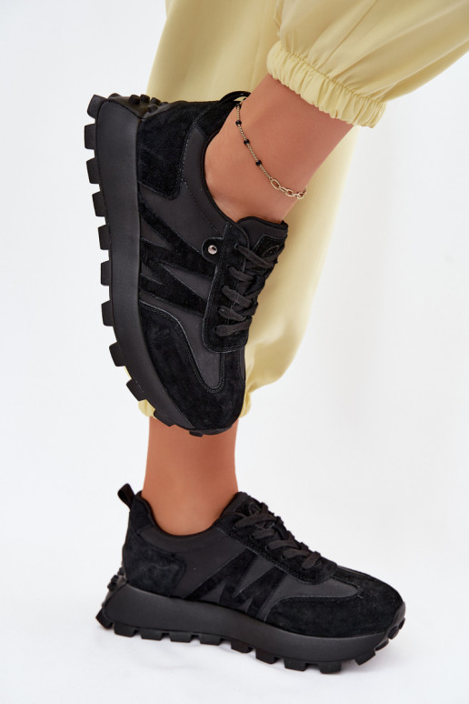 Kožené zo semišu Tenisky model obuvi Dámske s platformou Vinceza 41520 čierna