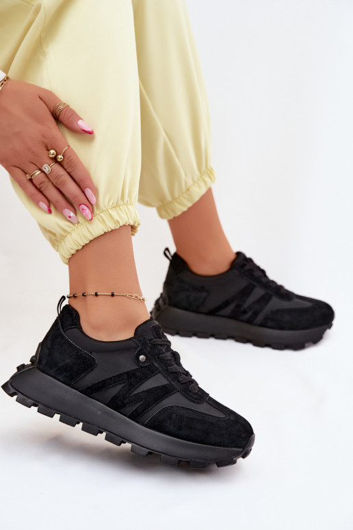 Kožené zo semišu Tenisky model obuvi Dámske s platformou Vinceza 41520 čierna