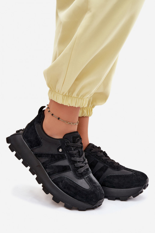 Kožené zo semišu Tenisky model obuvi Dámske s platformou Vinceza 41520 čierna