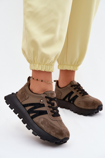 Kožené zo semišu Tenisky model obuvi Dámske s platformou Vinceza 41520 khaki farby 2